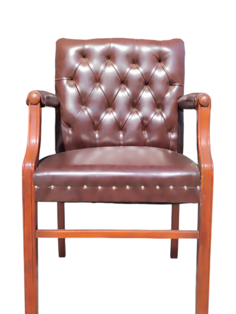 Becka Wooden Visitor Chair - Fix Wooden Armrests - Rexine Back & Seating - Vintage Design (1)