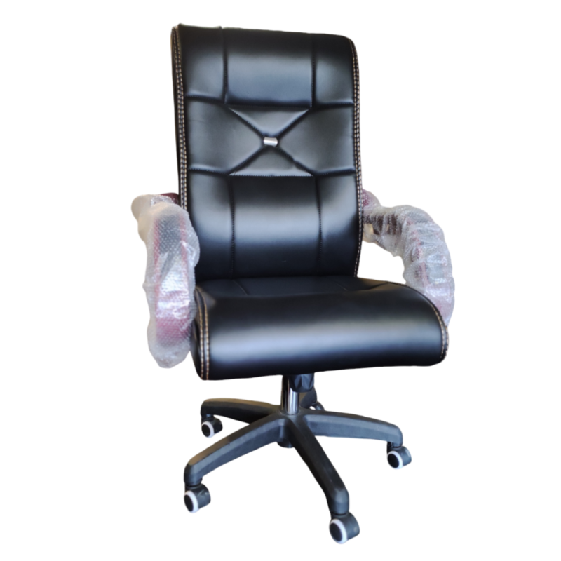 Black Horse Manager Executive Chair - Double-layer Rexine Cushion Seating -  Lumbar Back Support - 360 Degree Rotation - Padded Armrests - Wheel Foundation - Height Adjustment Feature - Image 2