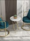 Bluena Coffee Set | Deco Chroming Steel Frame | Cushion Seating And Back | Custom Fabric | Marble Table Impact | Premium Designer Styling