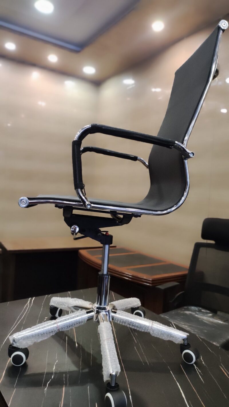 Classy Manager Ergonomic Chair  - High Back Rexine Build - Fix Padded Armrests - Lumbar Back Support - Steel Chrome Footer - Height Adjustment - Chromium Back Support - Imported - Image 5