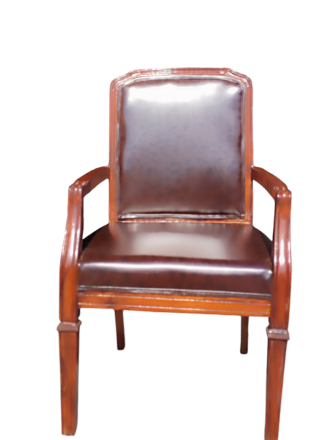 Dora Wooden Visitor Chair - Fix Wooden Armrests - Rexine Back & Seating - Vintage Design (1)