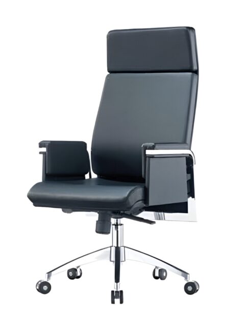 El Classico Ceo Executive Chair - High Back Premium Rexine S-build - Sleek Design - Lumbar Back Support - Steel Chrome Footer - Height Adjustment - Lean-back Fixation - Imported