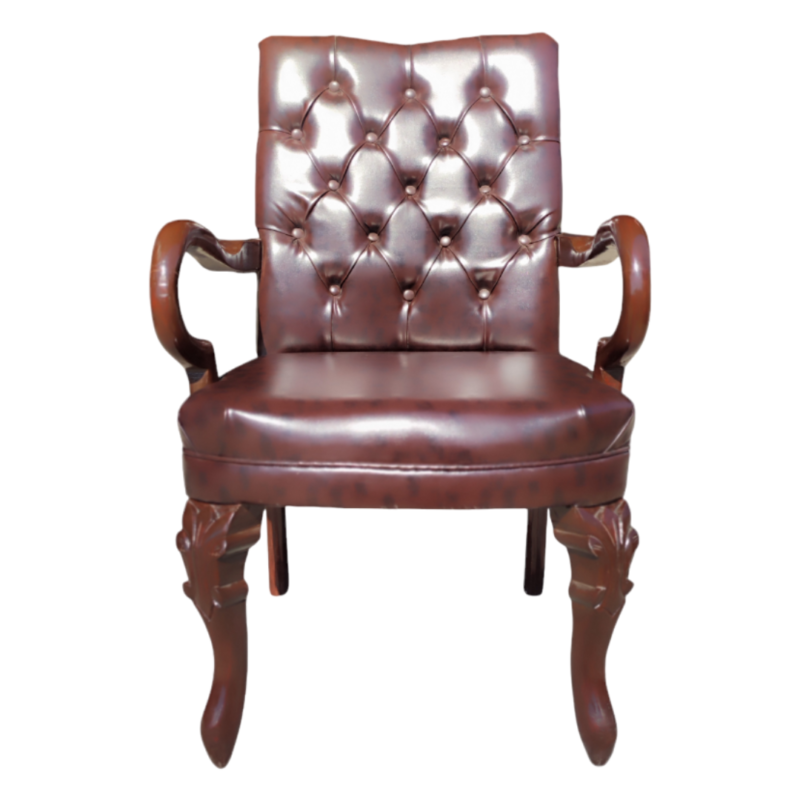 Gran Don Wooden Visitor Chair - Curved Fix Wooden Armrests - Rexine Back & Seating - Vintage Design