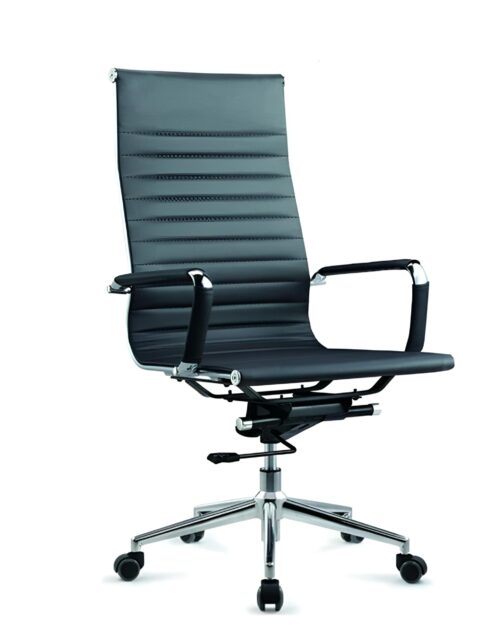 Panini Manager Ergonomic Chair - High Back Rexine Build - Fix Padded Armrests - Lumbar Back Support - Steel Chrome Footer - Height Adjustment - Chromium Back Support - Imported