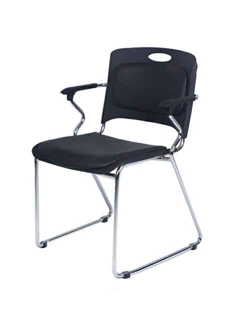 Pointer U-bend Visitor Chair - Fix Steel Armrests - Fix Base - Semi-cushioned Back And Seating