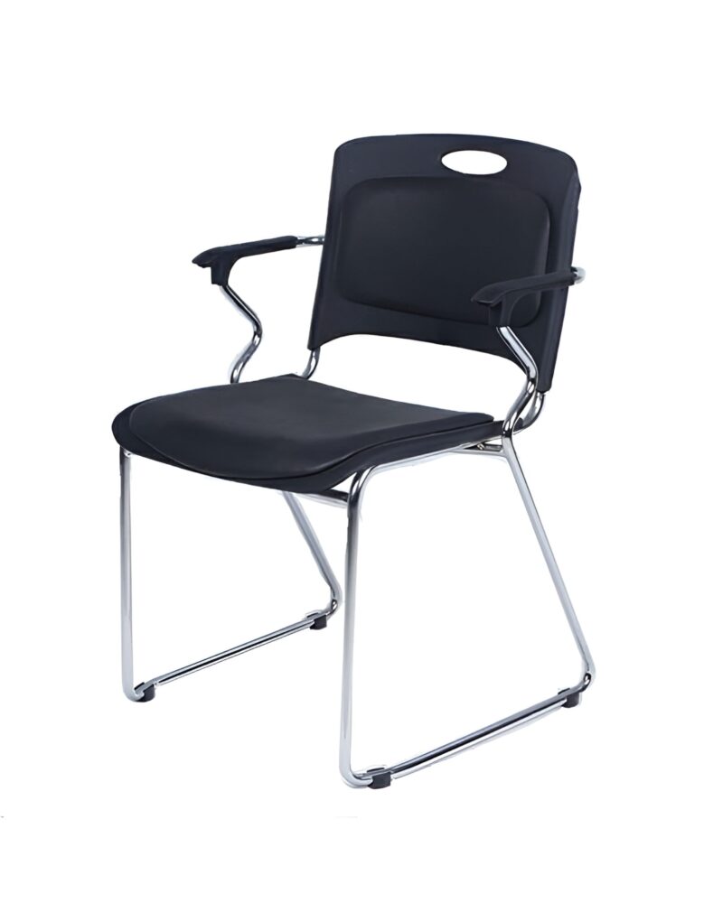 Pointer U-bend Visitor Chair - Fix Steel Armrests - Fix Base - Semi-cushioned Back And Seating