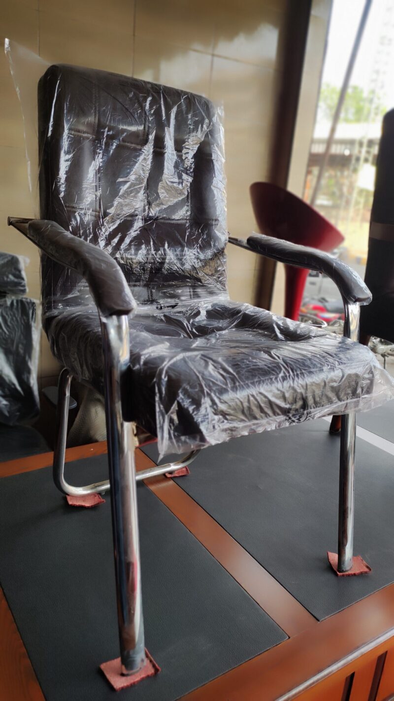 Proctor Visitor Chair - Steel Frame - Padded Armrests - Rexine Cushioned Back And Seating - Lumbar Back Support Fix Base (1)