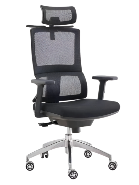 Panda Director Ergonomic Chair – High Back Mesh Build – Adjustable Armrests – Special Lumbar Back Support – Steel Chrome Footer – Height Adjustment – Adjustable Headrests – Imported