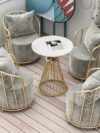 Rainstorm Coffee Set | Deco Chroming Steel Frame | Cushion Seating And Back | Custom Fabric | Marble Table Impact | Premium Designer Styling
