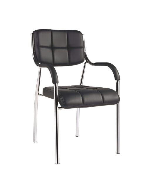 S-bend Tetra Footer Visitor Chair - Cushioned Rexine Back & Seating - Steel Build