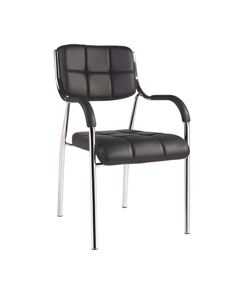 S-bend Tetra Footer Visitor Chair - Cushioned Rexine Back & Seating - Steel Build