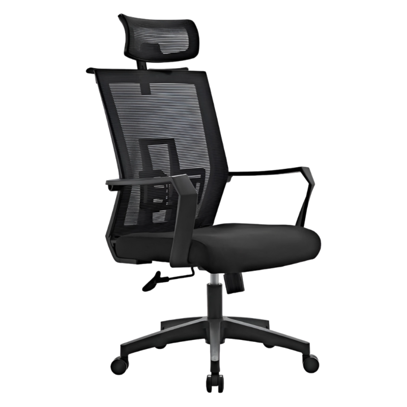 T-800 Manager Ergonomic Chair – High Back Mesh Build With Adjustable Headrest- Fix Armrests – Lumbar Back Support – Height Adjustment – 360 Degree Rotation – Imported