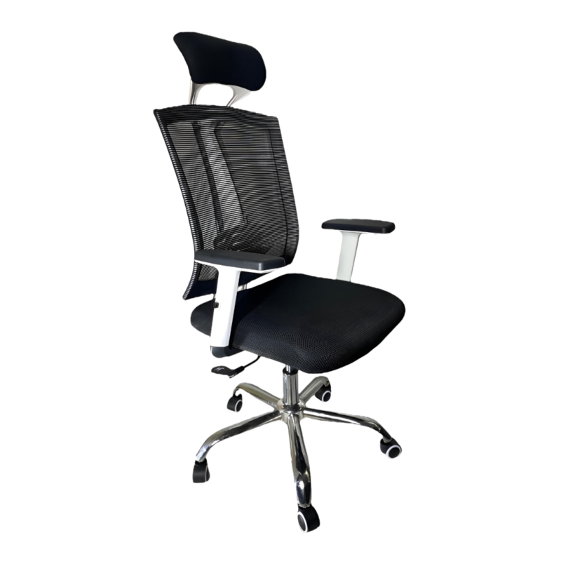 White Goose Manager Ergonomic Chair – High Back Mesh Build – Fix Headrest & Adjustable Armrests – Lumbar Back Support – Steel Chrome Footer – Height Adjustment – Extra Back Support – Imported