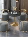 Goldilocks Coffee Set | Deco Chroming Steel Frame | Cushion Seating And Back | Custom Fabric | Marble Table Impact | Premium Designer Styling