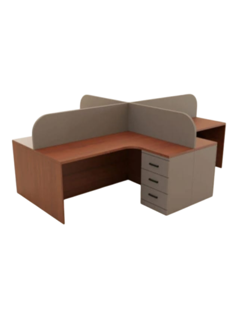 4 Person Workstation With Soft Dividers - Wooden Build And Foundation - Lower Dividers - Three Lockable Drawers