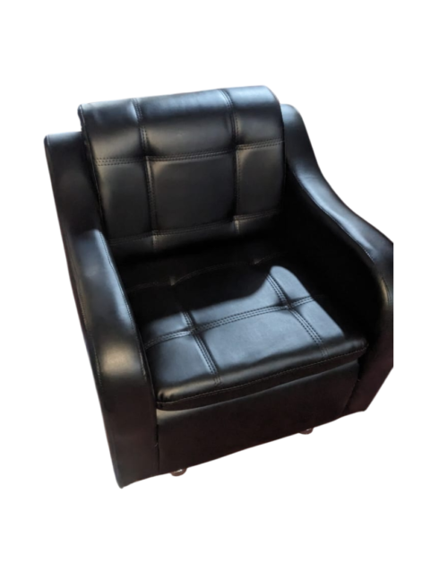 Coffee Curl Single Seat Sofa - Rexine Cushion Back And Seating - Embedded Armrests - Tetra Footer - Light Weight Portable