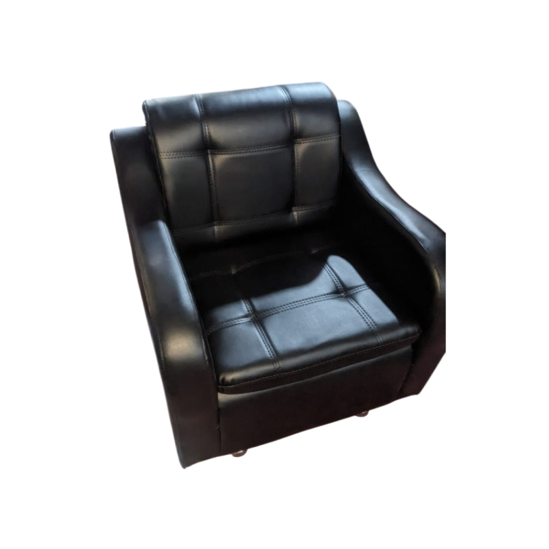 Coffee Curl Single Seat Sofa - Rexine Cushion Back And Seating - Embedded Armrests - Tetra Footer - Light Weight Portable