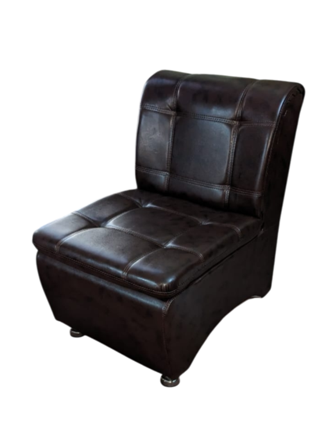 Dark Chocolate Single Seat Sofa - Rexine Cushion Back And Seating - Tetra Footer - Light Weight Portable