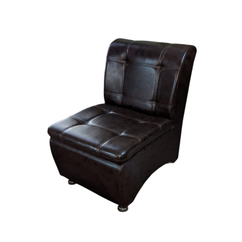 Dark Chocolate Single Seat Sofa - Rexine Cushion Back And Seating - Tetra Footer - Light Weight Portable