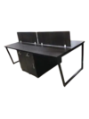 Double Two-person Team Workstation With Short White Soft Dividers - 18 Guage Metal Foundation - Lockable Drawer + Lockable File Cabinet Per Seat
