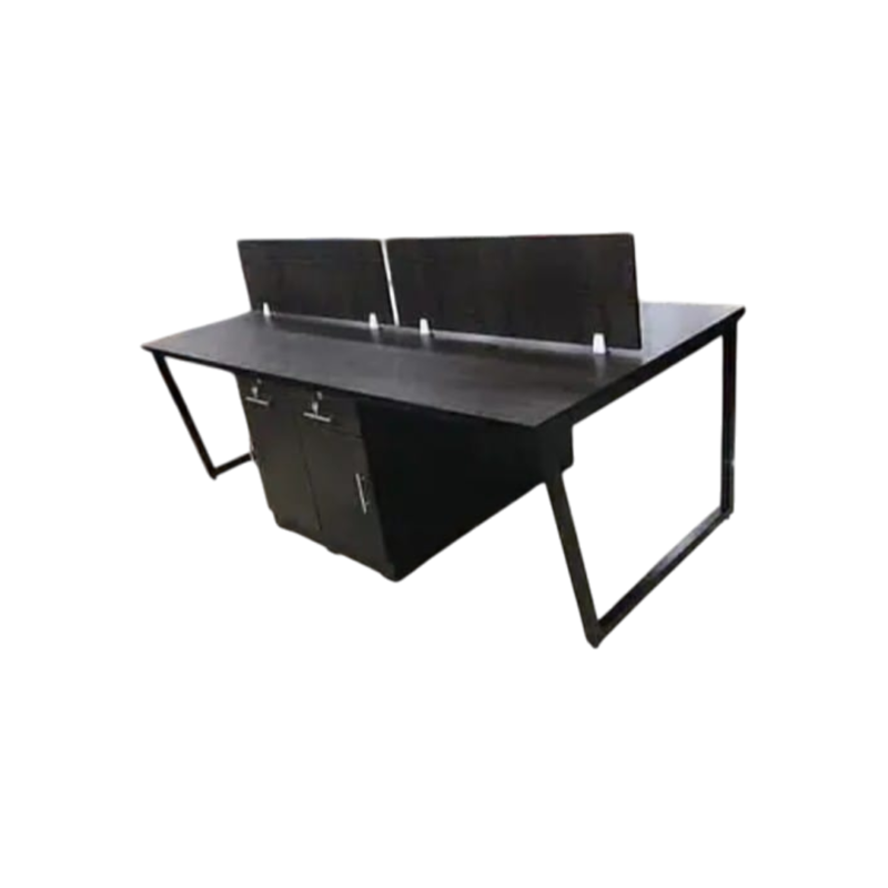 Double Two-person Team Workstation With Short White Soft Dividers - 18 Guage Metal Foundation - Lockable Drawer + Lockable File Cabinet Per Seat