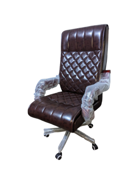 Vintage Mafia Boss Visitor Chair - Dark Wooden Build - Rexine Skin (Brown-black) - Client Chair - Lounging Chair