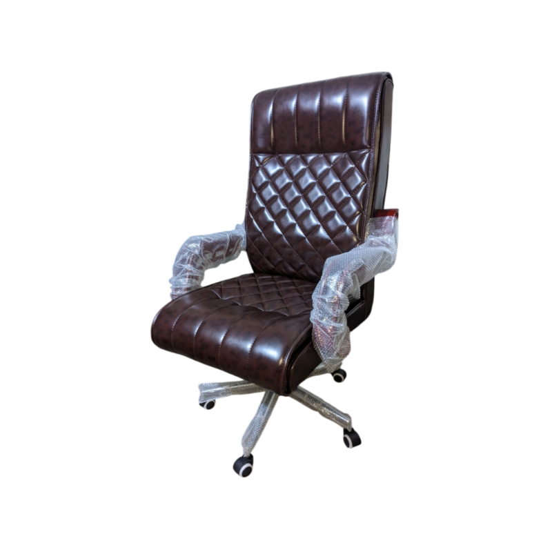 Vintage Mafia Boss Visitor Chair - Dark Wooden Build - Rexine Skin (Brown-black) - Client Chair - Lounging Chair