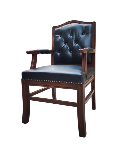 VINTAGE MAFIA BOSS VISITOR CHAIR - DARK WOODEN BUILD - REXINE SKIN (BROWN-BLACK) - CLIENT CHAIR - LOUNGING CHAIR