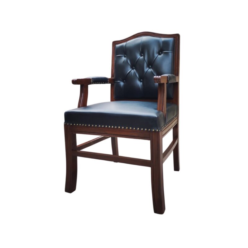 VINTAGE MAFIA BOSS VISITOR CHAIR - DARK WOODEN BUILD - REXINE SKIN (BROWN-BLACK) - CLIENT CHAIR - LOUNGING CHAIR