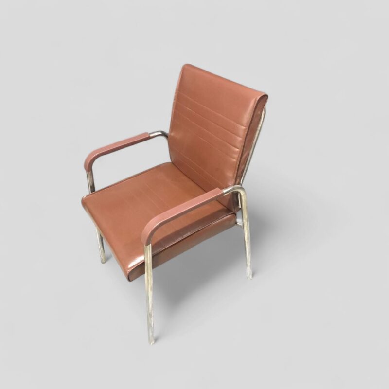 Bakarkhani Tetra Footer Metal Visitor Chair - Rexine Skin - Cushion Back and Seat - Padded Armrests - Compact Design - Image 2