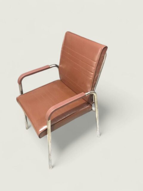Bakarkhani Tetra Footer Metal Visitor Chair - Rexine Skin - Cushion Back and Seat - Padded Armrests - Compact Design2